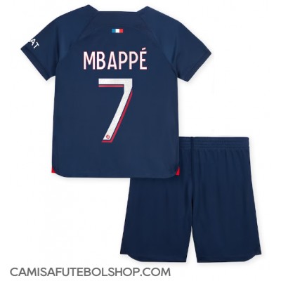 Camisa de time de futebol Paris Saint-Germain Kylian Mbappe #7 Replicas 1º Equipamento Infantil 2023-24 Manga Curta (+ Calças curtas)